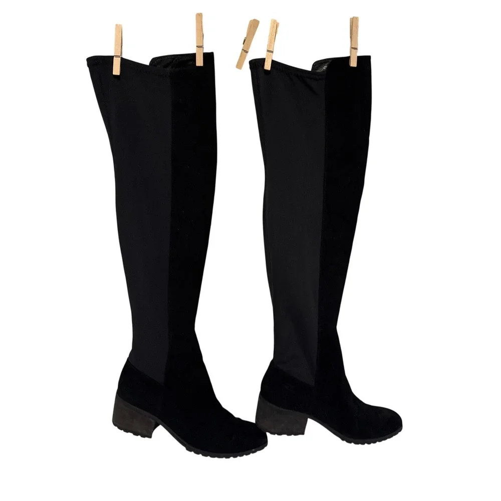 Charles by Charles David Women 9.5 Black Over Knee Stretch Back Block Heel Boots